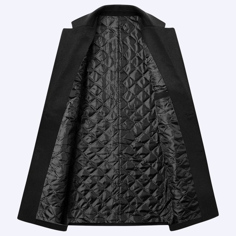 Men's Single-breasted Wool Overcoat With Cotton Lining And Extra Thickness