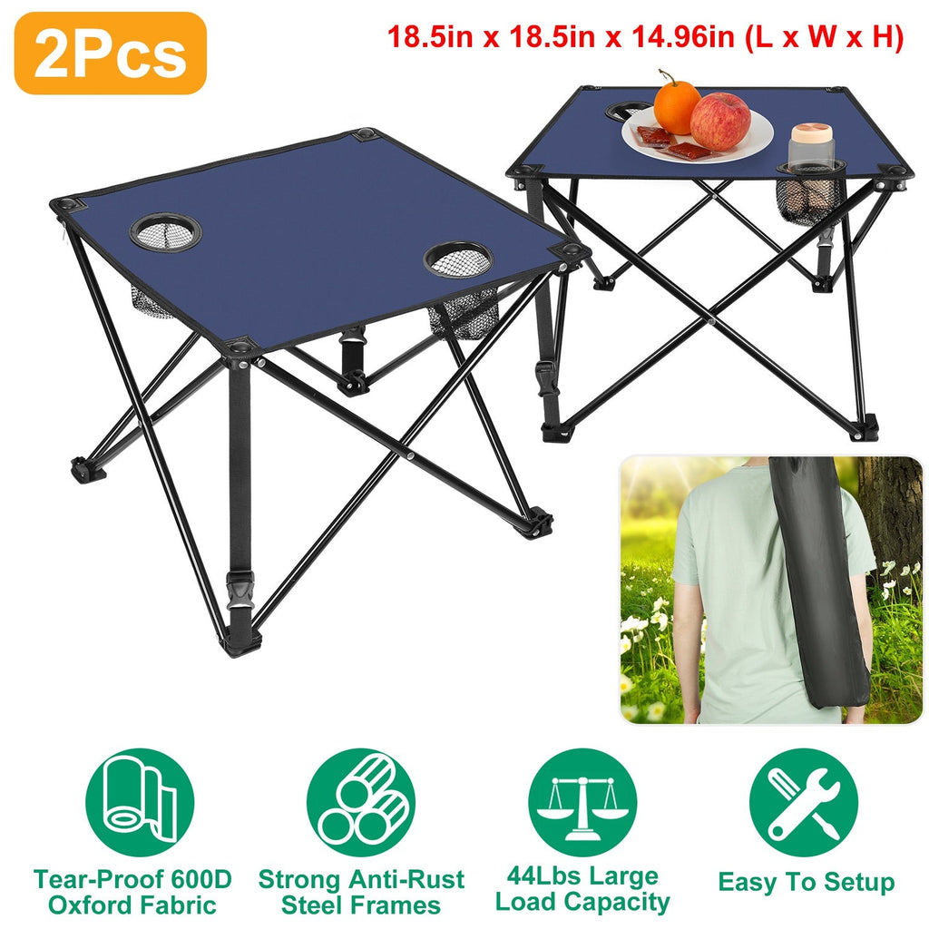 2Pcs Foldable Camping Table Portable Picnic Table Lightweight Travel Desk with 2 Cup Holders/Table Carrying Bag