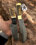 Damascus Hunting Set Hand - Carved Bone Handle Knives - PhishStones Products