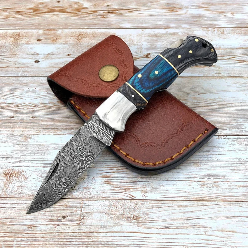 DAMASCUS POCKET FOLDING KNIFE CUSTOM POCKET KNIFE HANDMADE 6 1/2" - PhishStones Products