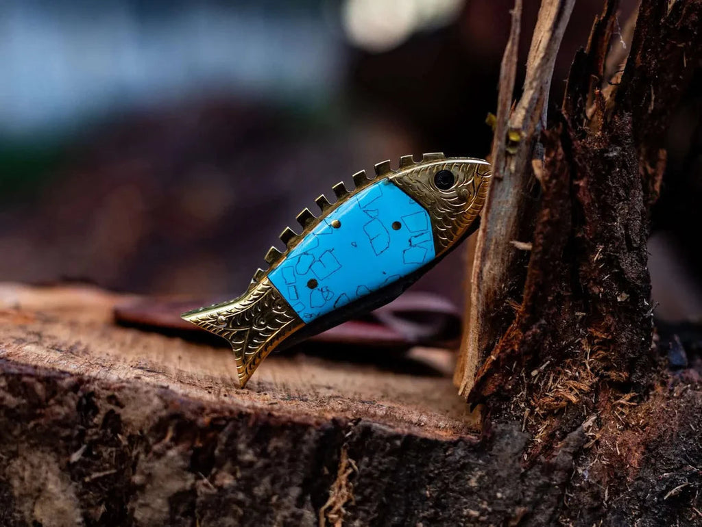 Damascus Steel Blade Fish Shape Pocket Folding knife - PhishStones Products