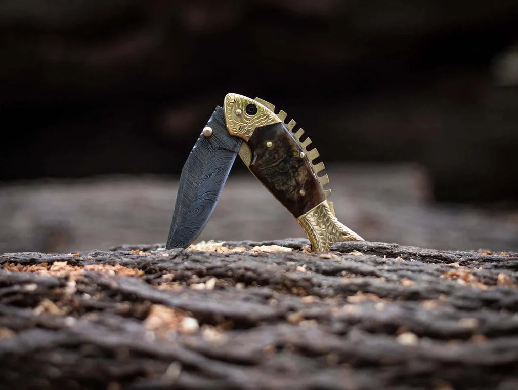 Damascus Steel Blade Fish Shape Pocket Folding knife - PhishStones Products