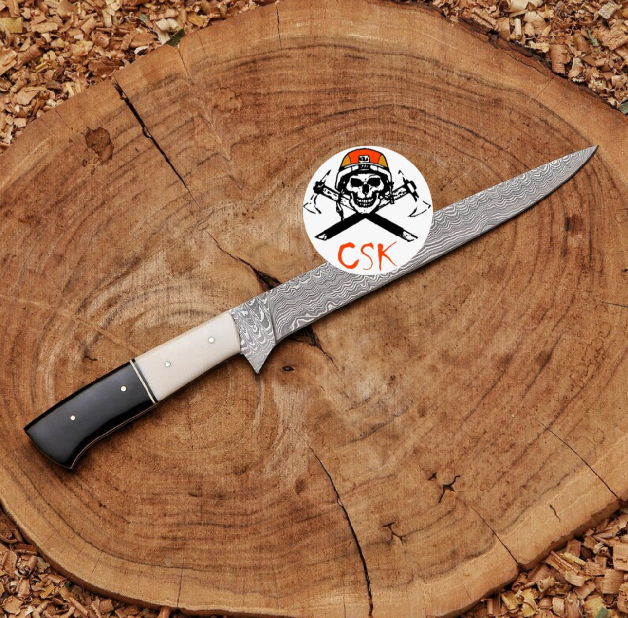 Damascus Steel Fillet Knife with Premium White & Black Handle | Razor - Sharp Precision - PhishStones Products