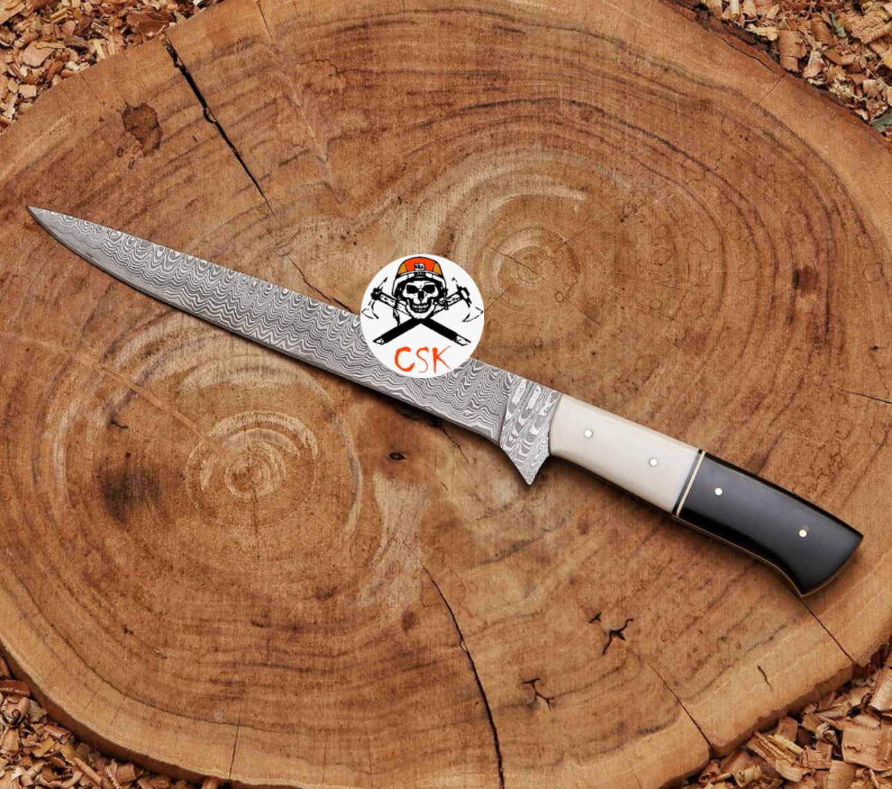 Damascus Steel Fillet Knife with Premium White & Black Handle | Razor - Sharp Precision - PhishStones Products