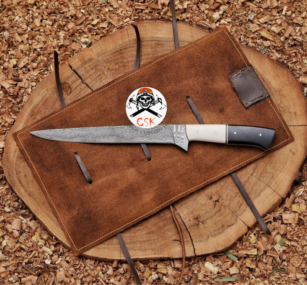 Damascus Steel Fillet Knife with Premium White & Black Handle | Razor - Sharp Precision - PhishStones Products