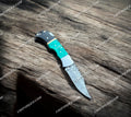 DAMASCUS STEEL FOLDING POCKET HANDMADE KNIFE STONE HANDLE+LEATHER SHEATH - PhishStones Products