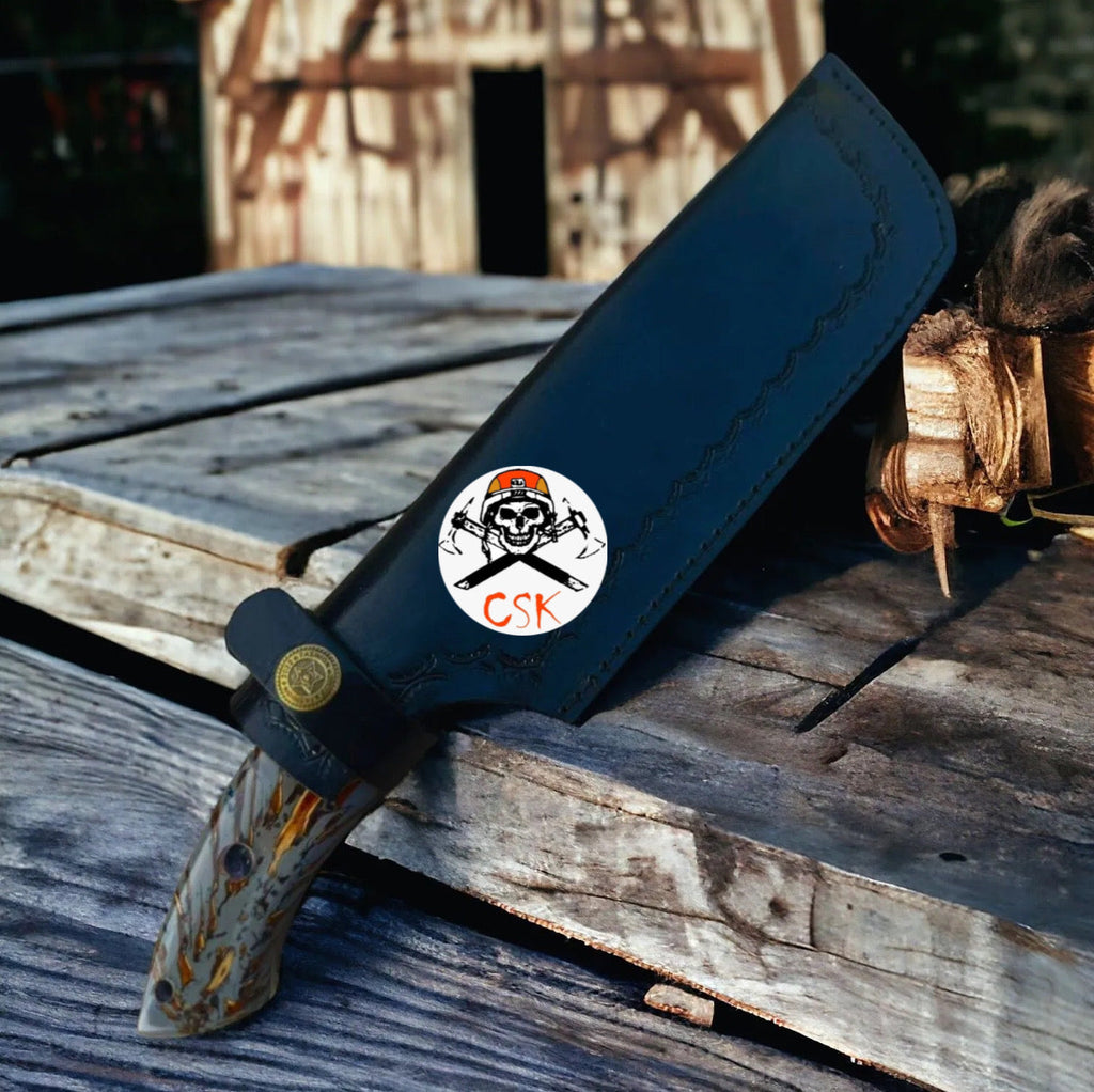 Damascus Steel Hunting & Survival Bushcraft Knife with Pine - Cone Handle - PhishStones Products