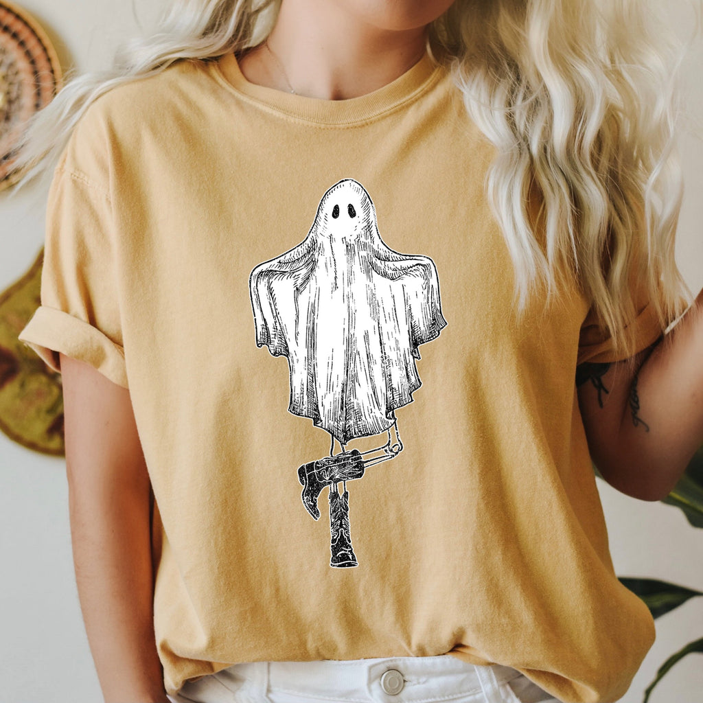 Ghost In Boots Retro Western Halloween Limited Edition Vintage Style Comfort Colors Tee