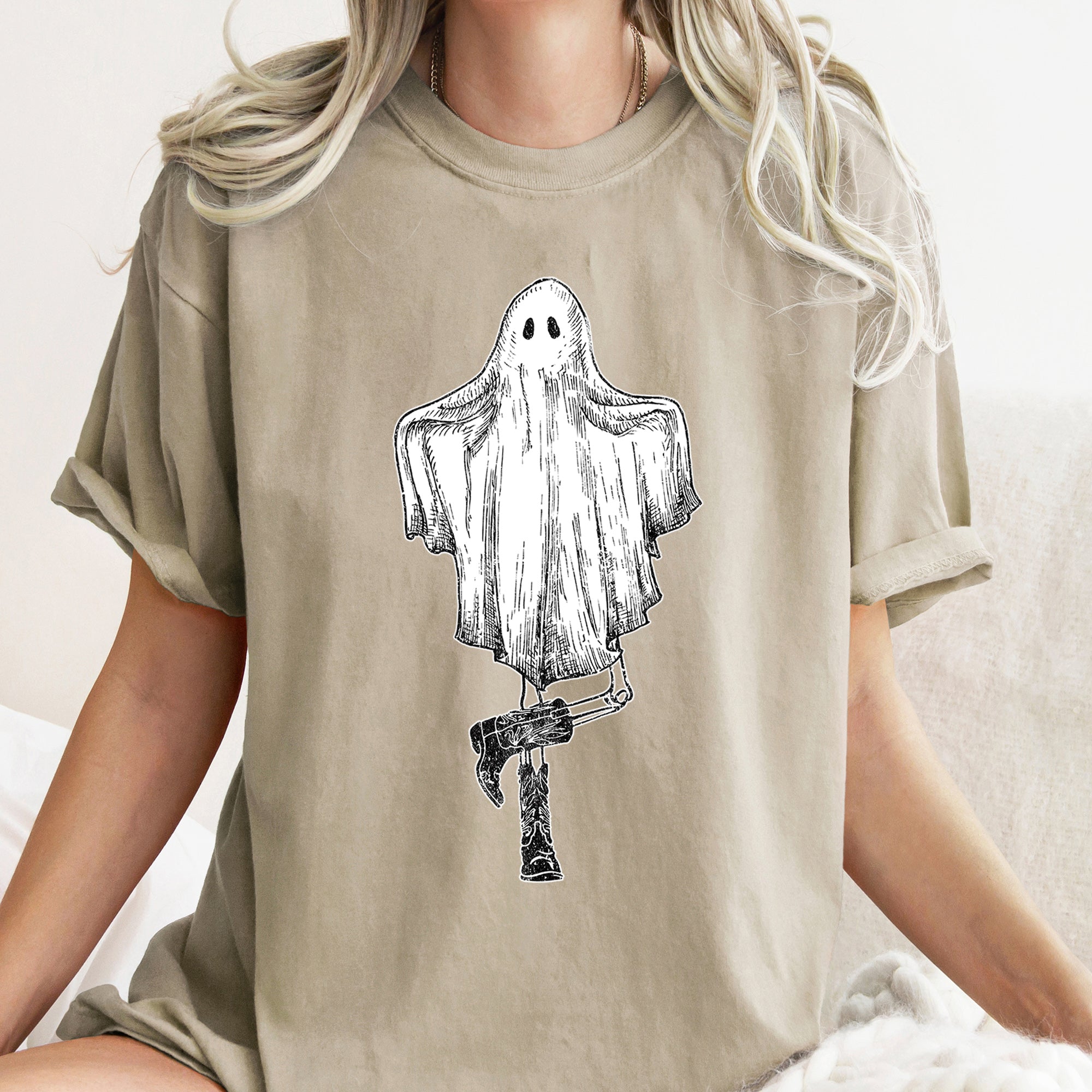 Ghost In Boots Retro Western Halloween Limited Edition Vintage Style Comfort Colors Tee