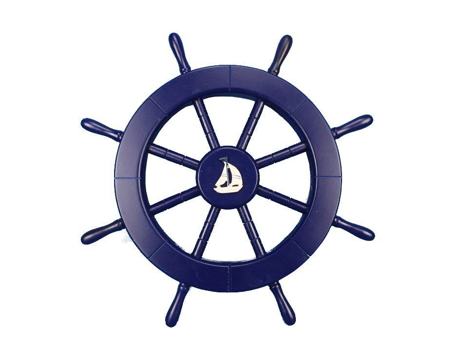 Dark Blue Decorative Ship Wheel with Sailboat 18""