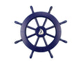 Dark Blue Decorative Ship Wheel with Sailboat 18""