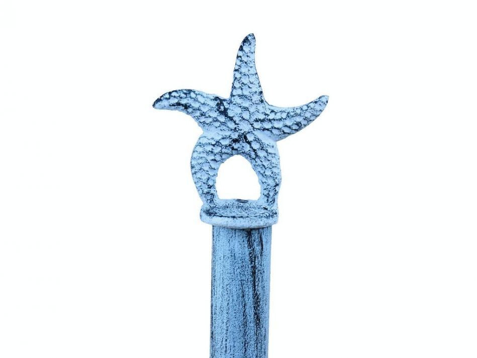 Rustic Dark Blue Whitewashed Cast Iron Starfish Extra Toilet Paper Stand 15""