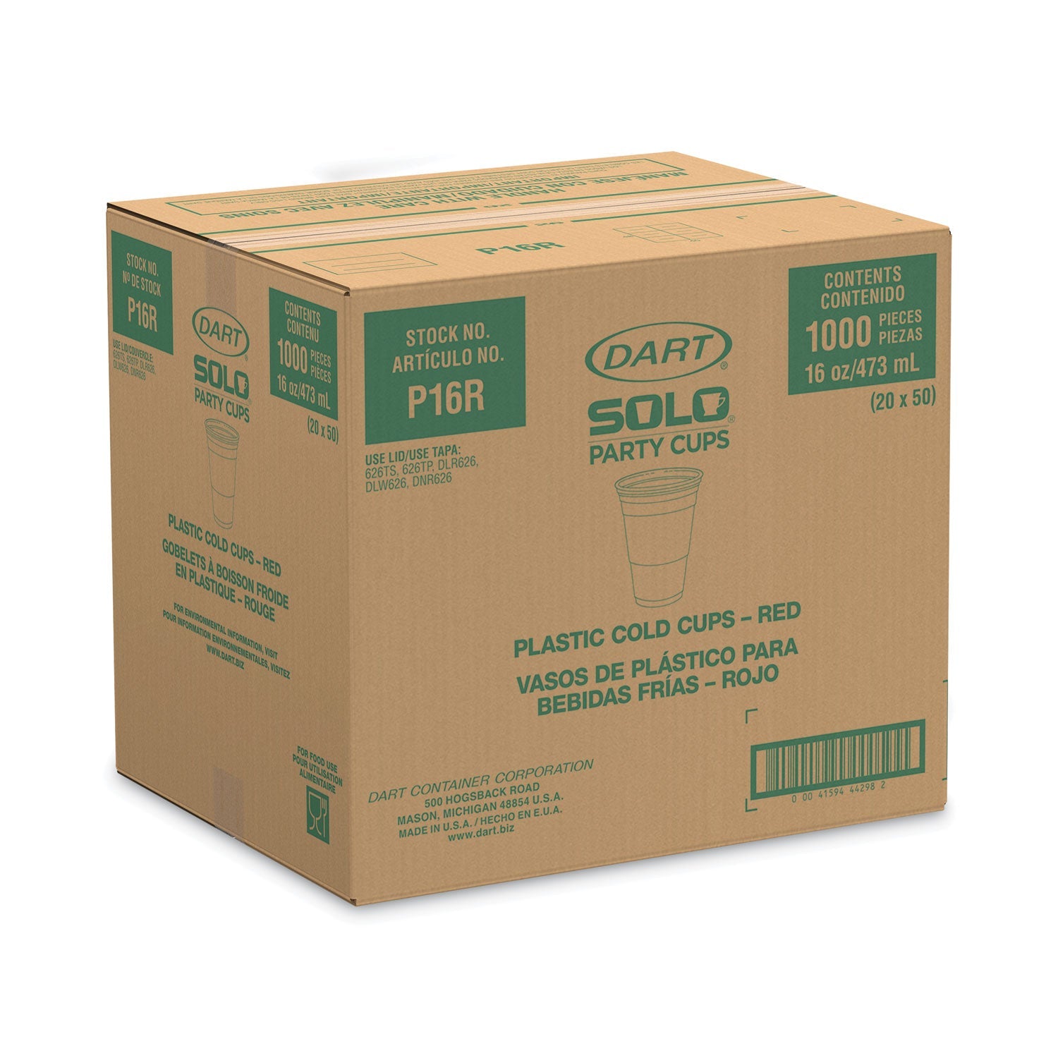 Dart Solo Plastic Party Cold Cups, 16 oz, Red, 50/Pack - PhishStones Products