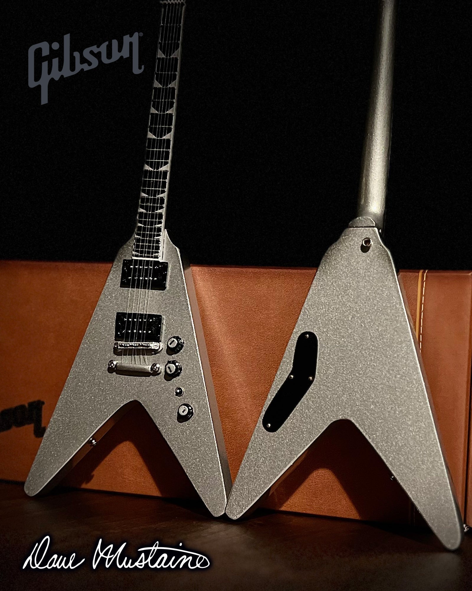 Dave Mustaine Gibson Flying V EXP Silver Metallic Mini Guitar Model - PhishStones Products