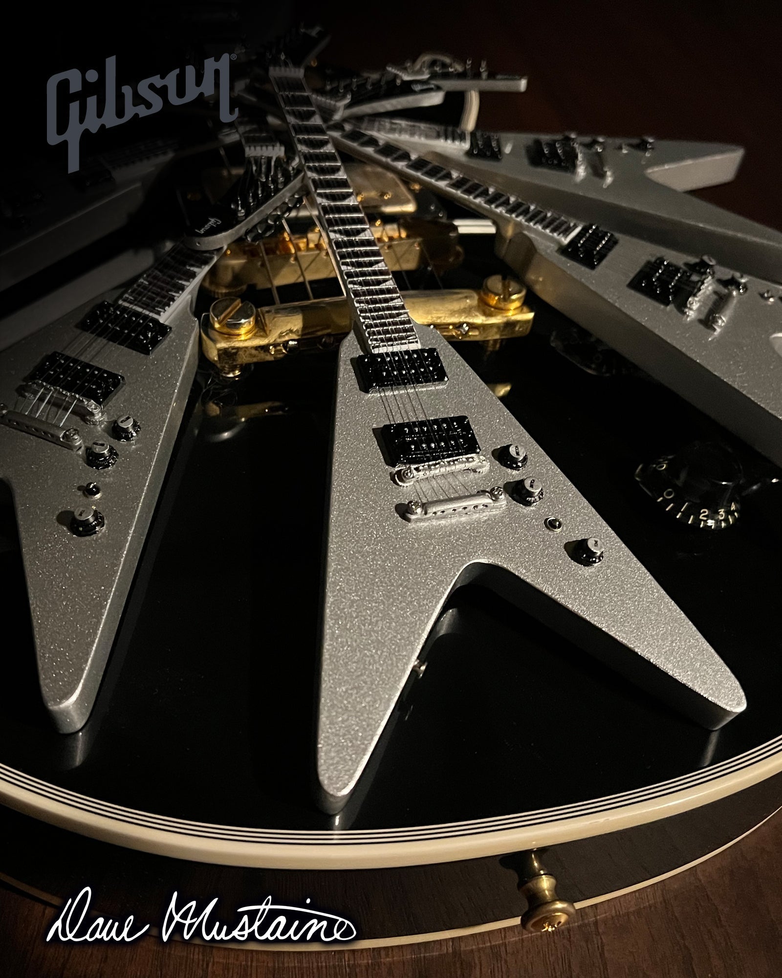 Dave Mustaine Gibson Flying V EXP Silver Metallic Mini Guitar Model - PhishStones Products