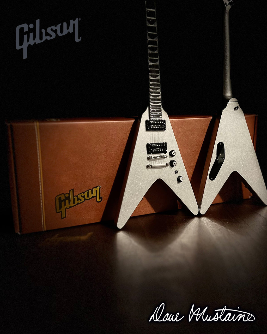 Dave Mustaine Gibson Flying V EXP Silver Metallic Mini Guitar Model - PhishStones Products