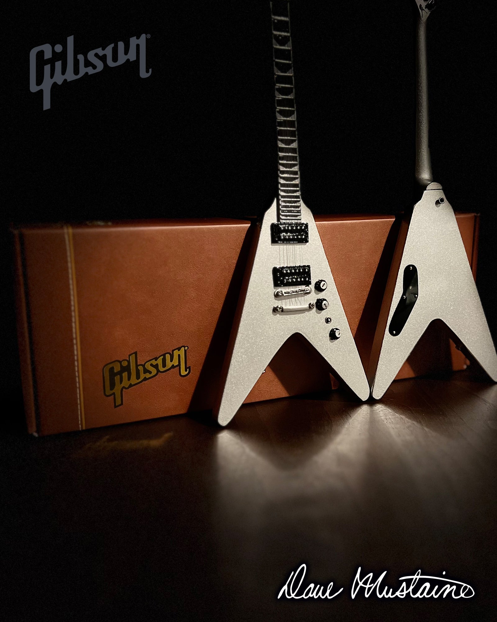 Dave Mustaine Gibson Flying V EXP Silver Metallic Mini Guitar Model - PhishStones Products