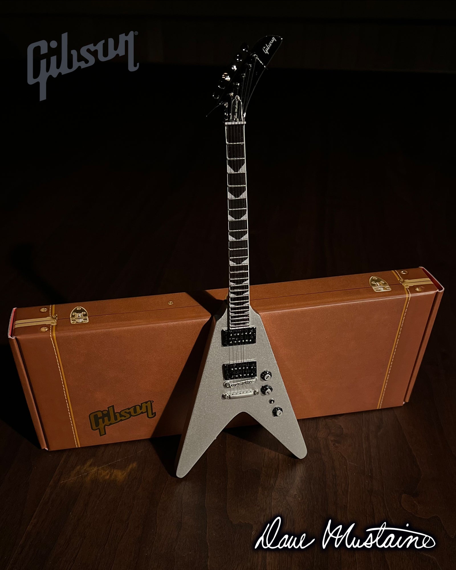 Dave Mustaine Gibson Flying V EXP Silver Metallic Mini Guitar Model - PhishStones Products