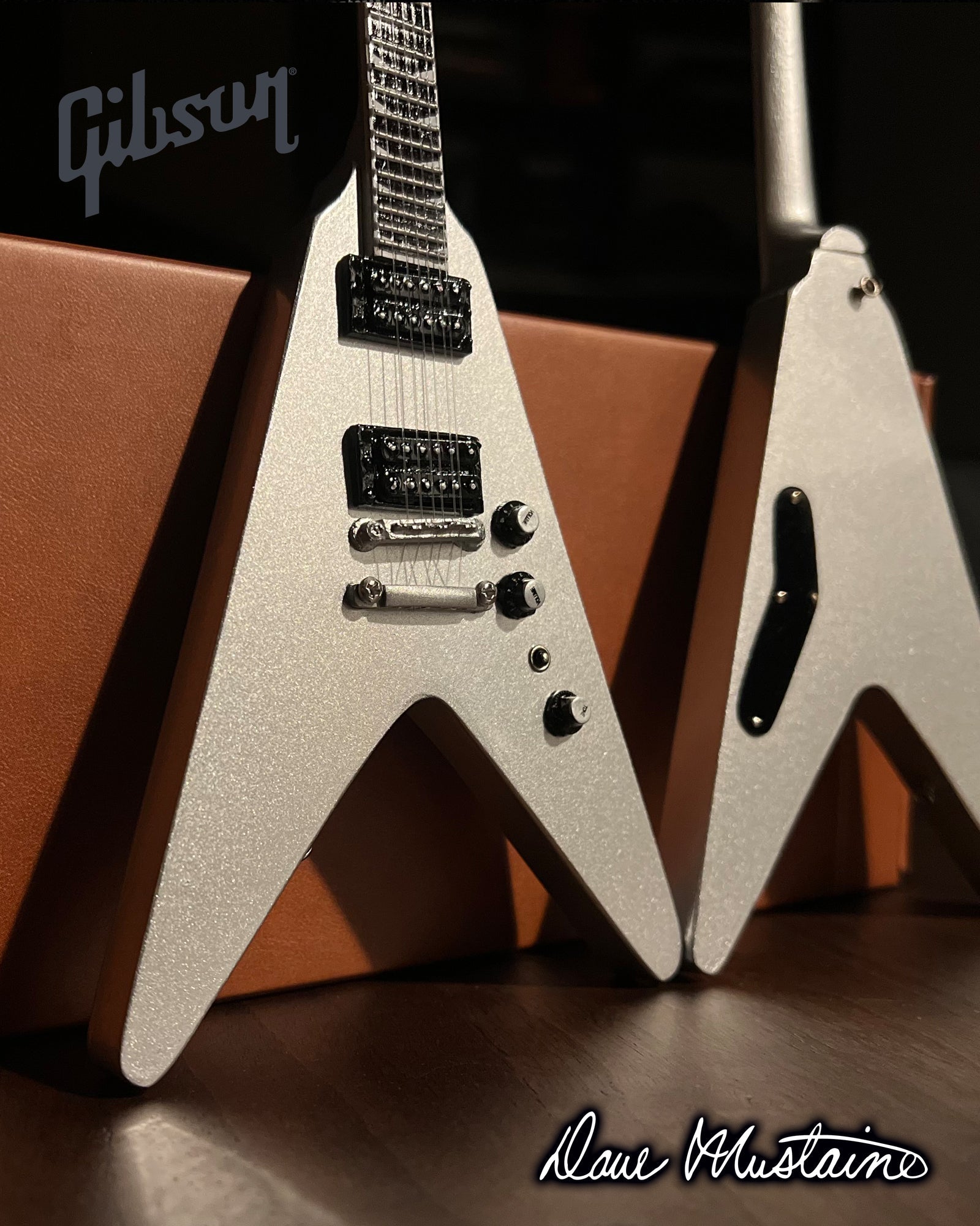 Dave Mustaine Gibson Flying V EXP Silver Metallic Mini Guitar Model - PhishStones Products