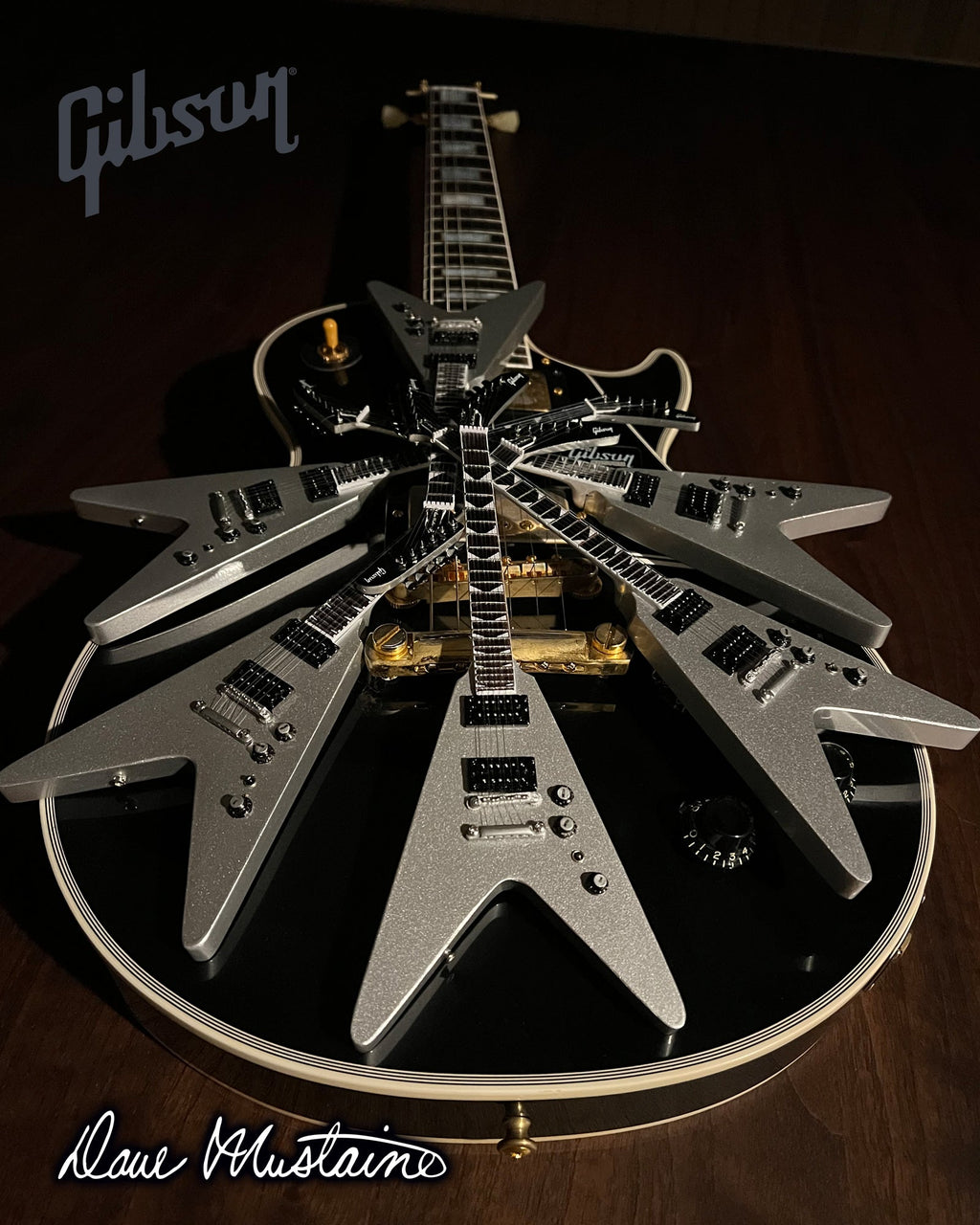 Dave Mustaine Gibson Flying V EXP Silver Metallic Mini Guitar Model - PhishStones Products