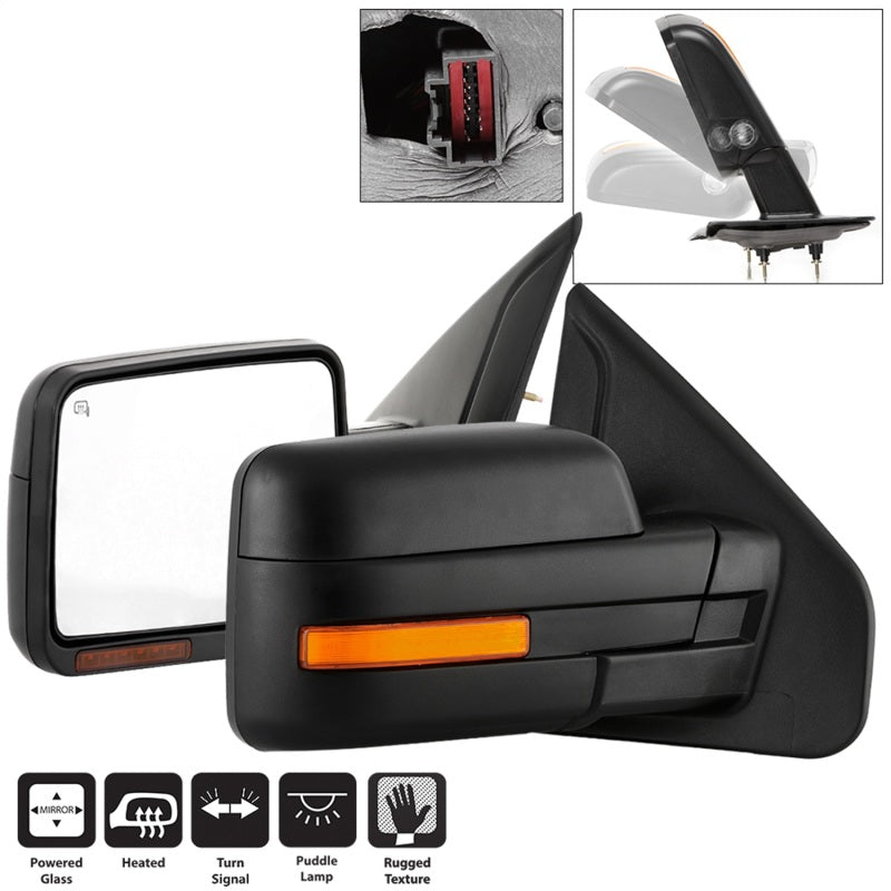 SPYDER xTune 07-14 Ford F-150 Heated Amber Seq LED Signal OEM Pwr Mirrors (Pair) (MIR-03FF07-G2-PW-RAM-SET) 9943171