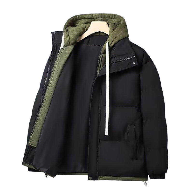 Couples Student Fake Two-Piece Puffer Jacket Cotton Coat