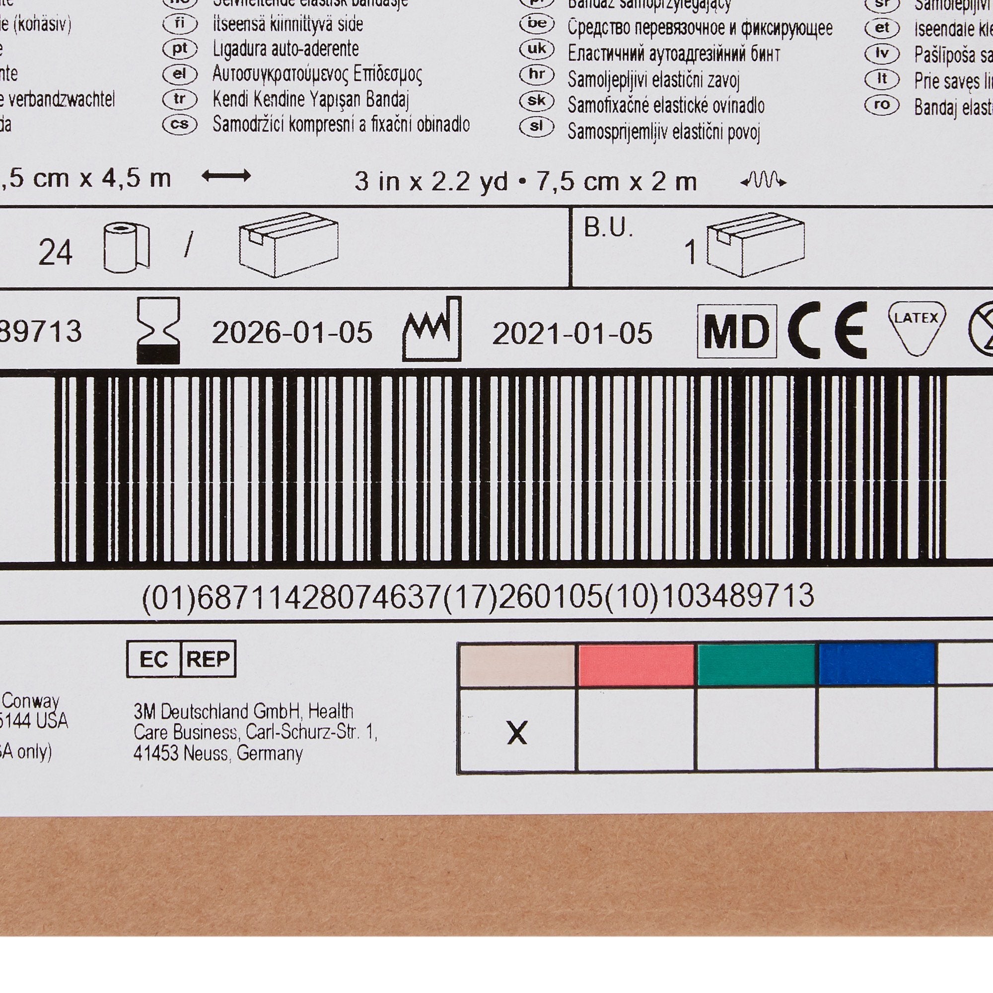 3M™ Coban™ Self-adherent Closure Cohesive Bandage, 3 Inch x 5 Yard, Tan 1583