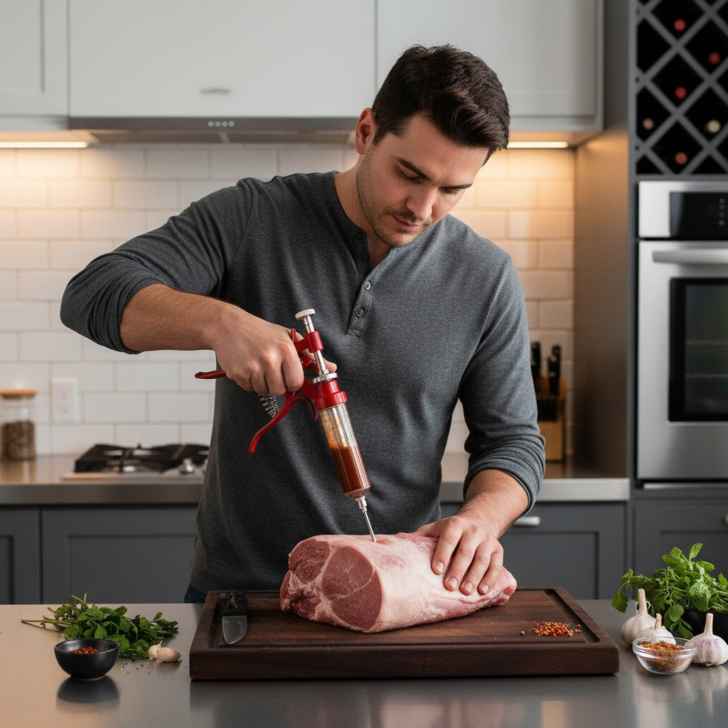 DDR BBQ Gourmet Pistol Grip Meat Marinade Injector with Case