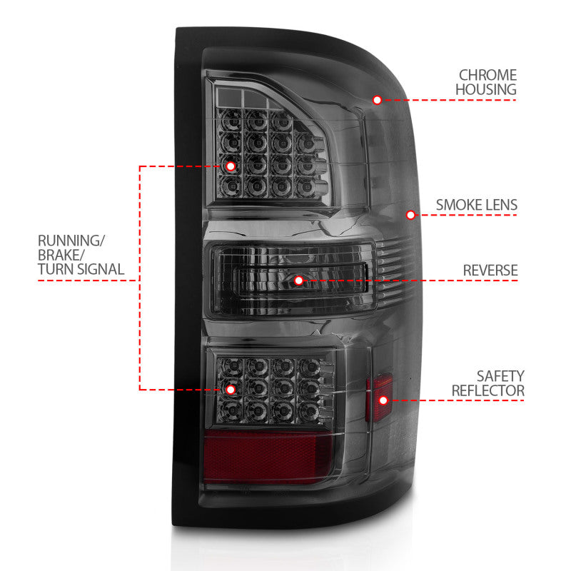ANZO 2014-2018 GMC Sierra LED Tail Lights Black Housing Smoke Lens 311398