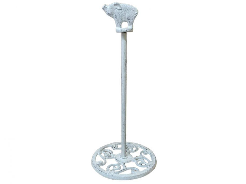 Whitewashed Cast Iron Pig Extra Toilet Paper Stand 15""
