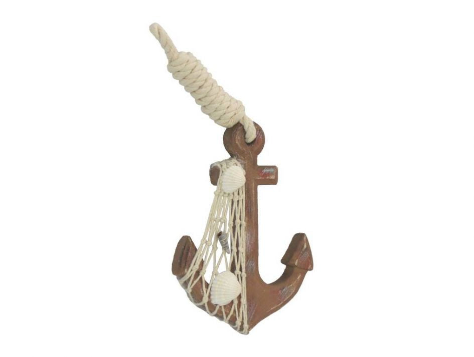 Wooden Rustic Decorative Anchor with Hook 7""