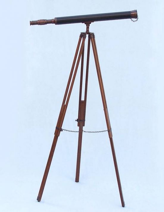 Floor Standing Antique Copper with Leather Harbor Master Telescope 60""