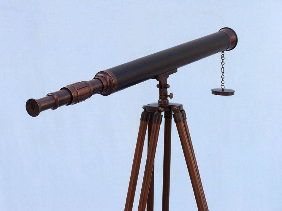 Floor Standing Antique Copper with Leather Harbor Master Telescope 60""