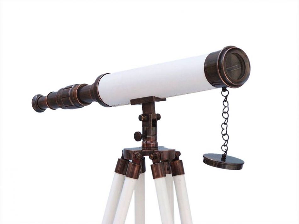 Floor Standing Antique Copper with White Leather Harbor Master Telescope 50""