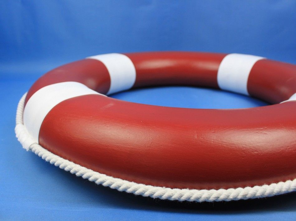 Red Painted Decorative Lifering with White Bands 20""