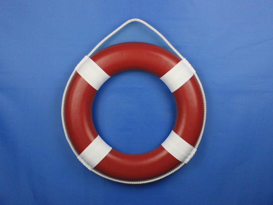 Red Painted Decorative Lifering with White Bands 20""