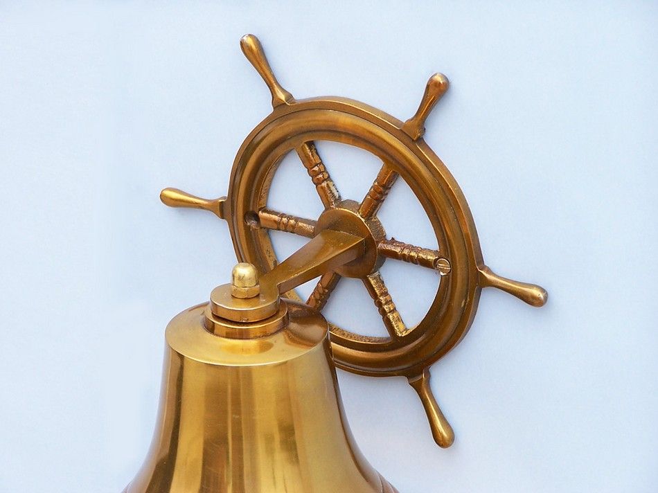 Brass Plated Hanging Ship Wheel Bell 8""