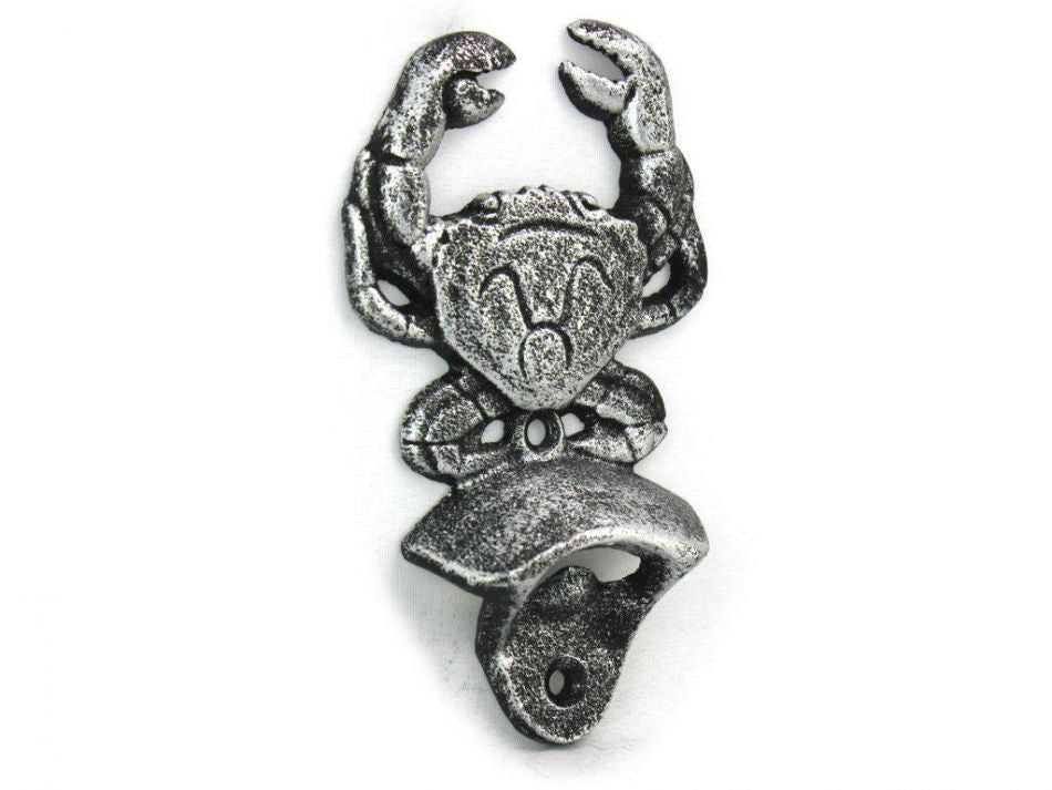 Antique Silver Cast Iron Wall Mounted Crab Bottle Opener 6""