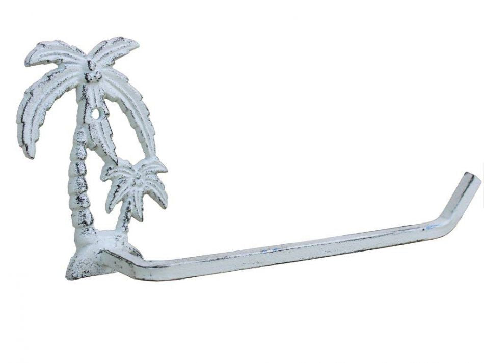 Whitewashed Cast Iron Palm Tree Toilet Paper Holder 10""
