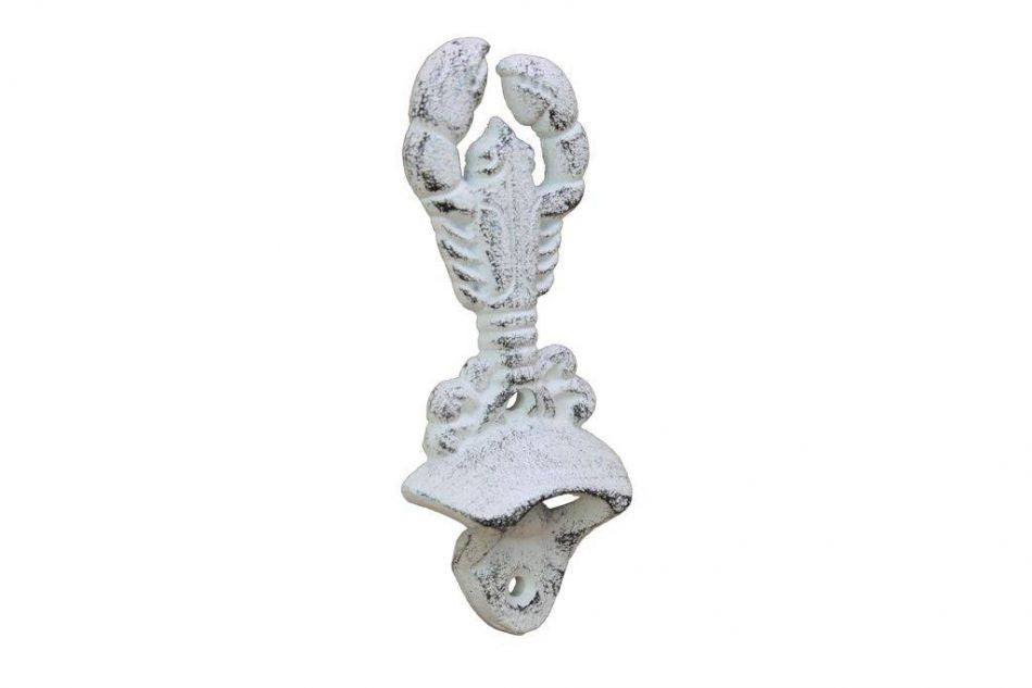 Whitewashed Cast Iron Wall Mounted Lobster Bottle Opener 6""