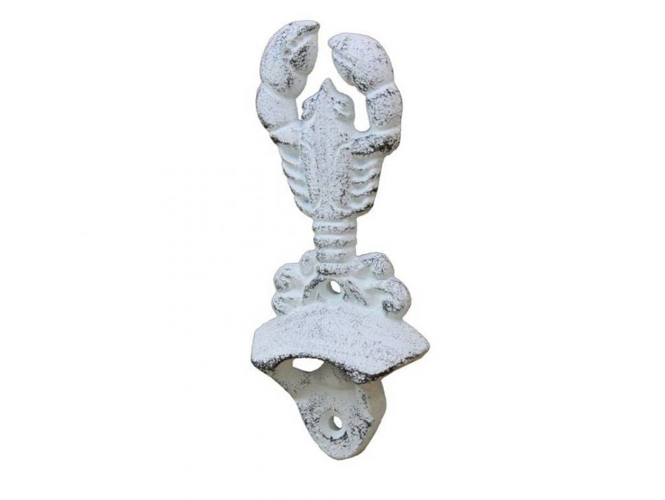 Whitewashed Cast Iron Wall Mounted Lobster Bottle Opener 6""