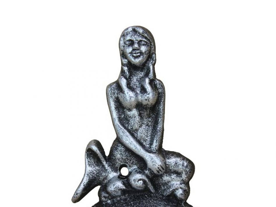 Antique Silver Cast Iron Wall Mounted Mermaid Bottle Opener 6""