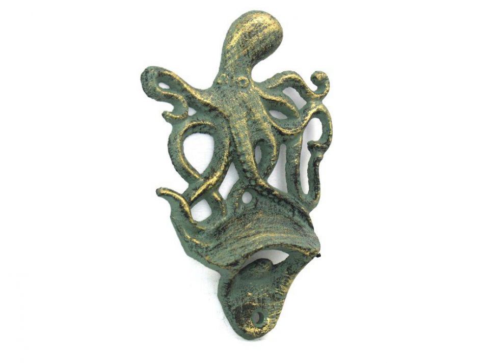 Antique Bronze Cast Iron Wall Mounted Octopus Bottle Opener 6""