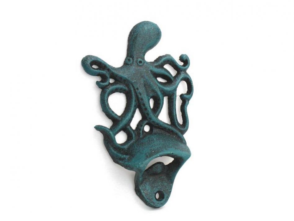 Seaworn Blue Cast Iron Wall Mounted Octopus Bottle Opener 6""