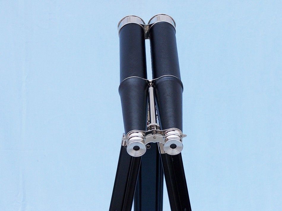 Floor Standing Admiral's Chrome/Leather Binoculars on stand 62""