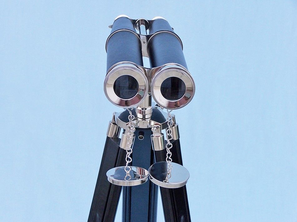 Floor Standing Admiral's Chrome/Leather Binoculars on stand 62""