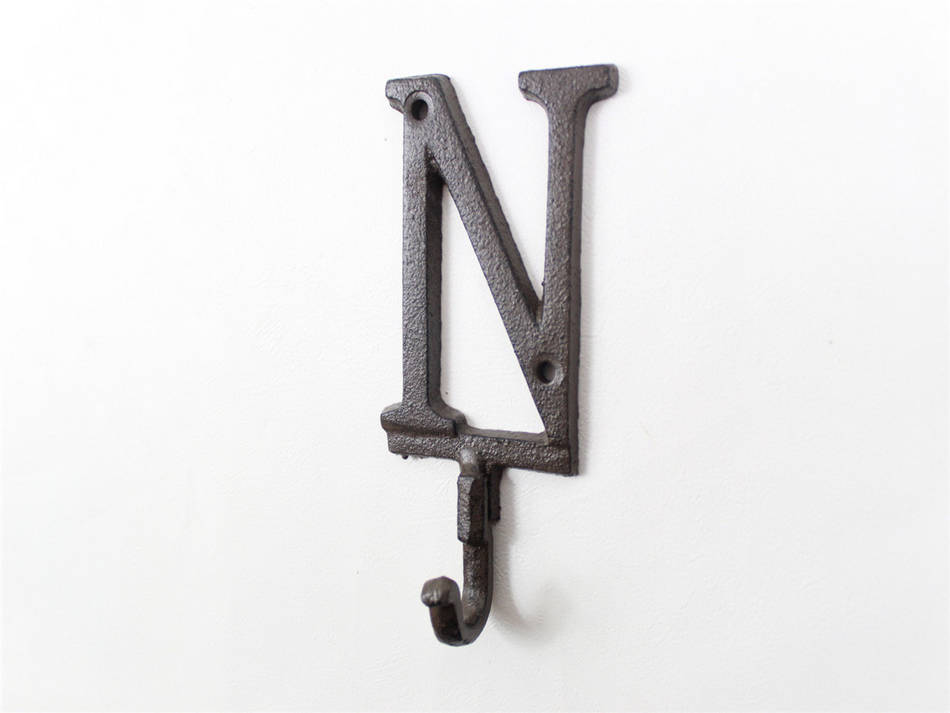Cast Iron Letter N Alphabet Wall Hook 6""