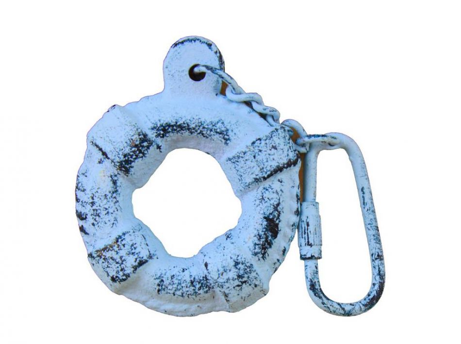 Rustic Dark Blue Whitewashed Cast Iron Lifering Key Chain 5""