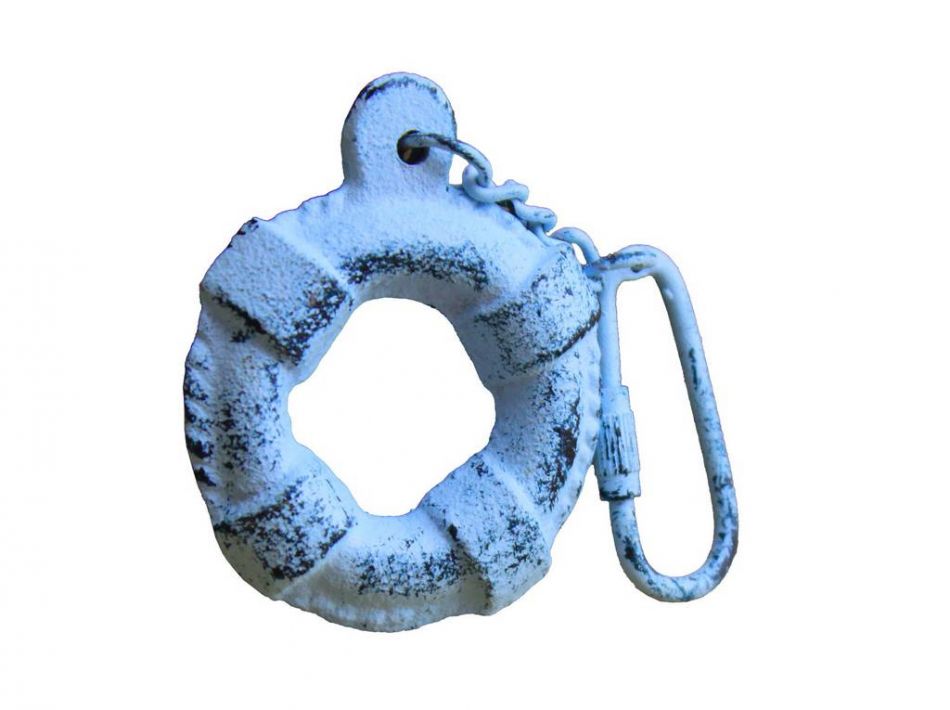 Rustic Dark Blue Whitewashed Cast Iron Lifering Key Chain 5""