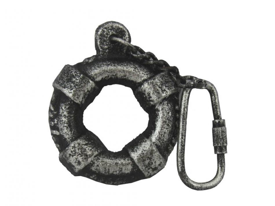 Antique Silver Cast Iron Lifering Key Chain 5""